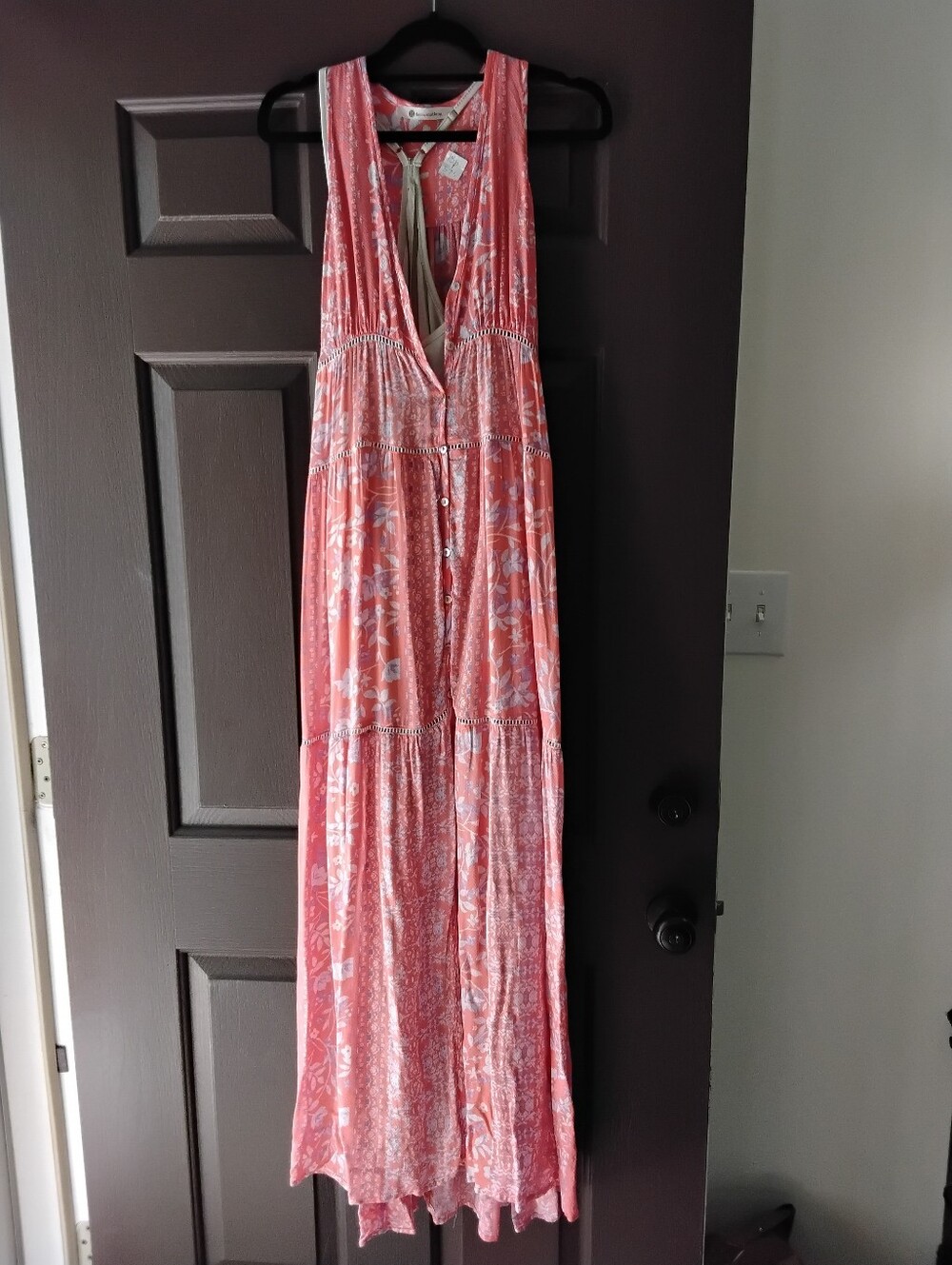 The Impeccable Pig Coral Pink Sleeveless Boho Maxi Dress Small